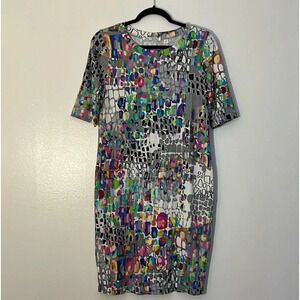 SnoSkins | Abstract Art to Wear fitted viscose mini dress Women’s size M stretch